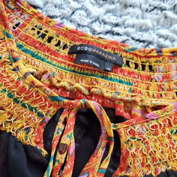 BCBG Max Azria Sheer Smocked Neck Peasant Style Top Shirt - Picture 6 of 6